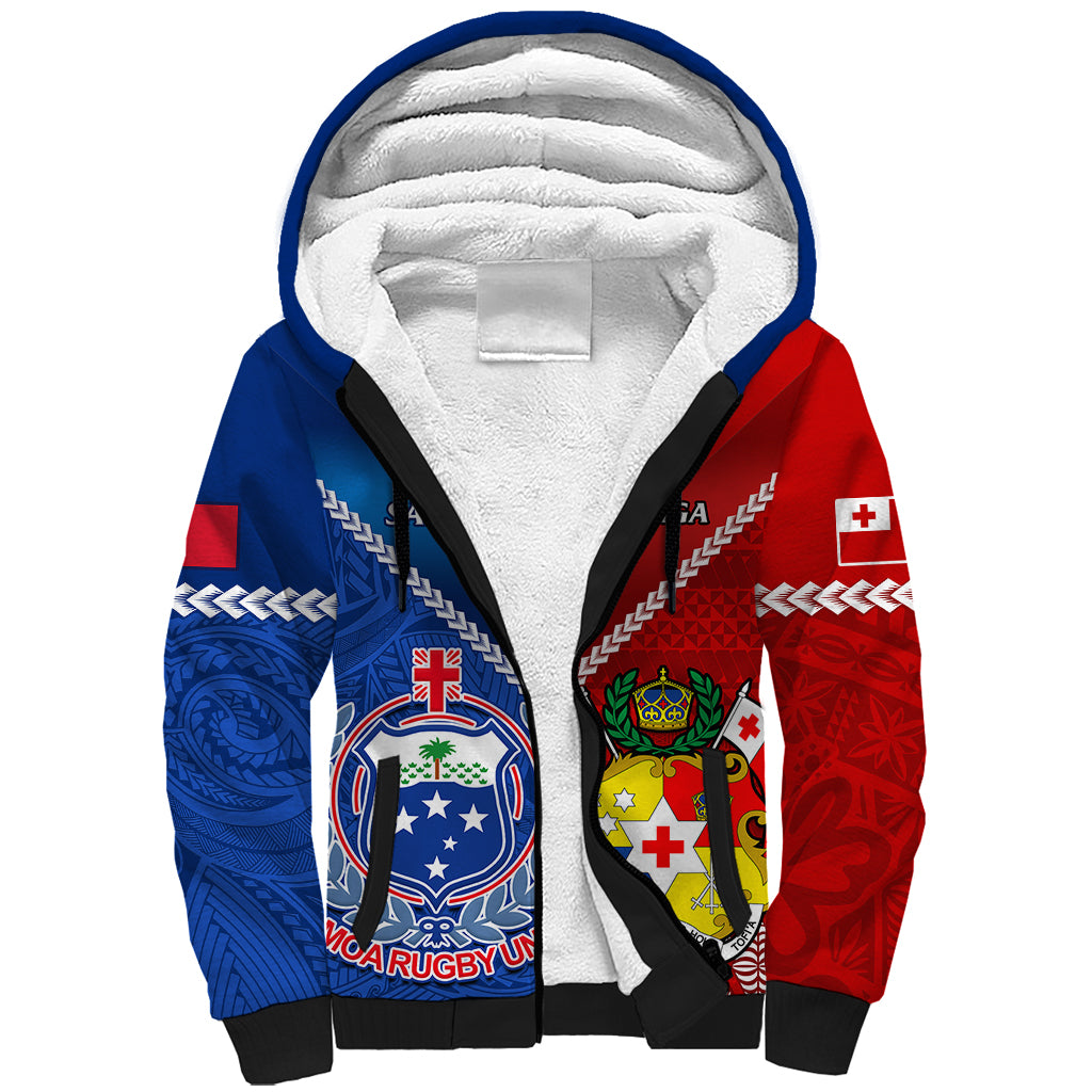 Custom Samoa And Tonga Rugby Sherpa Hoodie 2023 World Cup Manu Samoa With Ikale Tahi - Wonder Print Shop