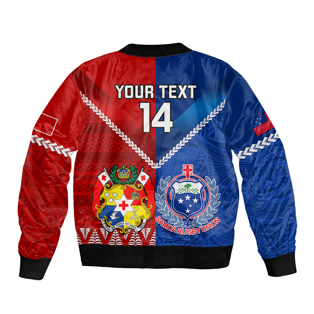 Custom Samoa And Tonga Rugby Sleeve Zip Bomber Jacket 2023 World Cup Manu Samoa With Ikale Tahi - Wonder Print Shop