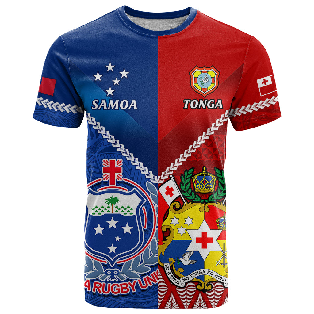 Custom Samoa And Tonga Rugby T Shirt 2023 World Cup Manu Samoa With Ikale Tahi - Wonder Print Shop
