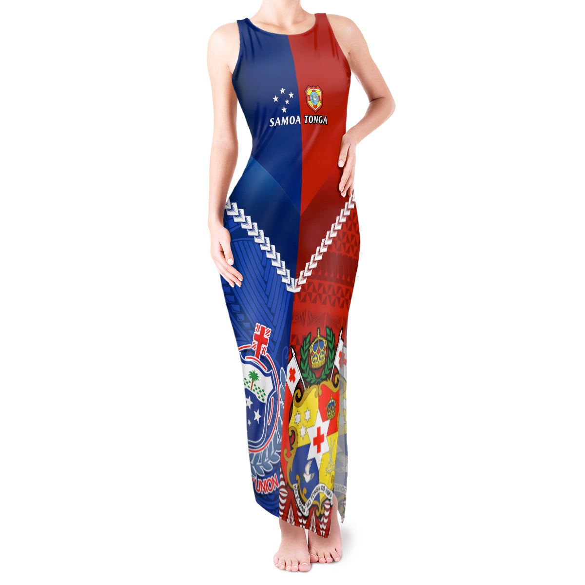 Custom Samoa And Tonga Rugby Tank Maxi Dress 2023 World Cup Manu Samoa With Ikale Tahi - Wonder Print Shop