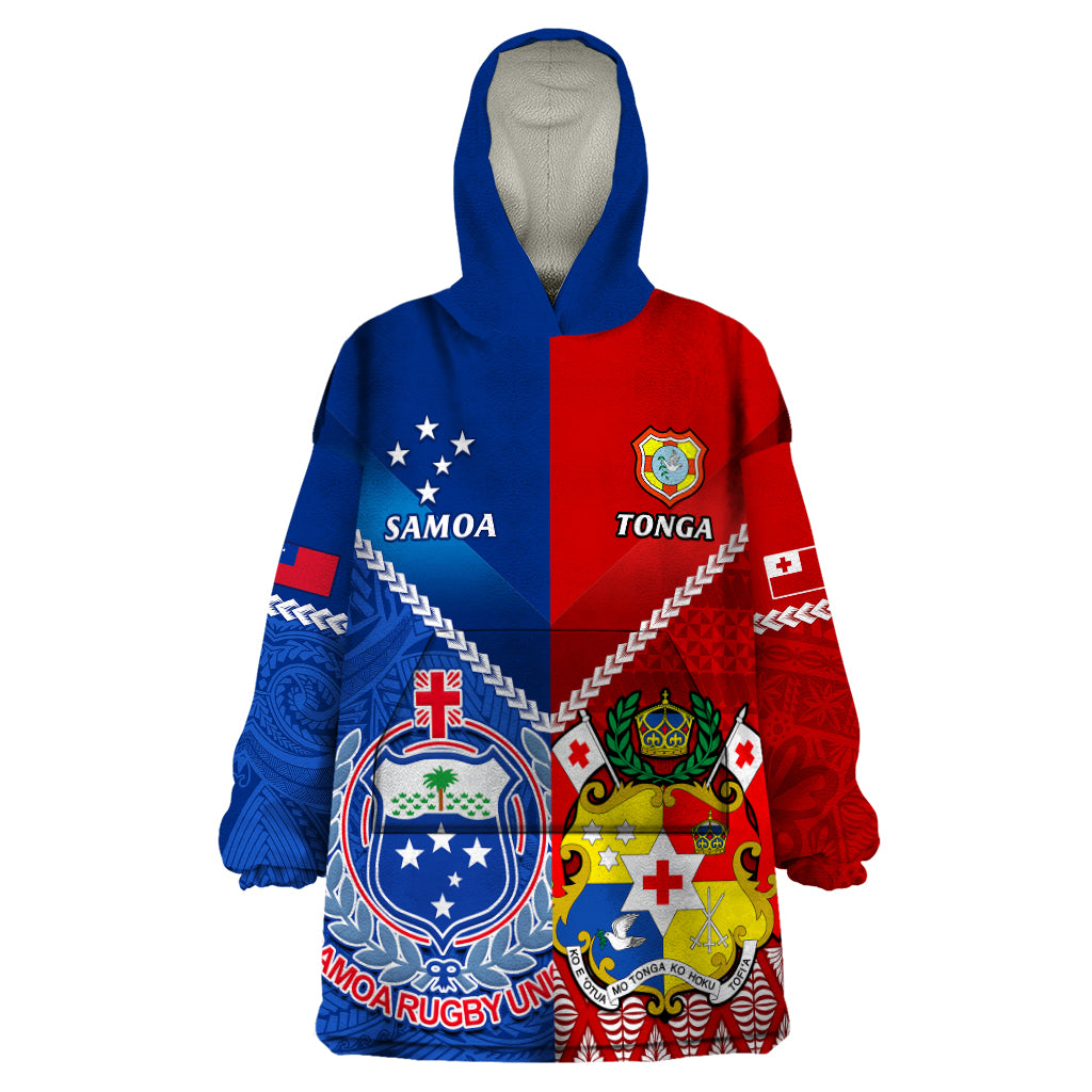 Custom Samoa And Tonga Rugby Wearable Blanket Hoodie 2023 World Cup Manu Samoa With Ikale Tahi - Wonder Print Shop