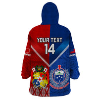 Custom Samoa And Tonga Rugby Wearable Blanket Hoodie 2023 World Cup Manu Samoa With Ikale Tahi - Wonder Print Shop