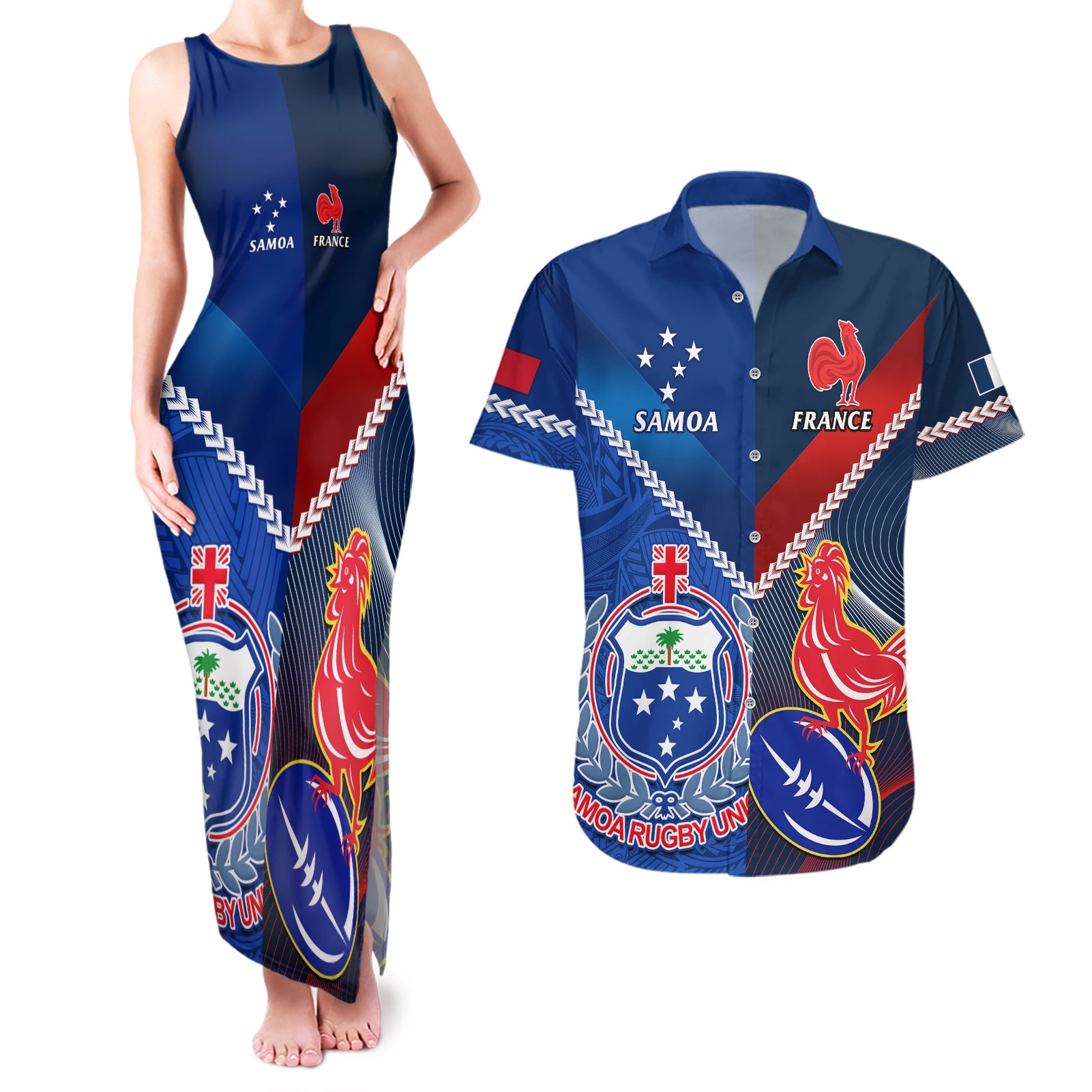 samoa-and-france-rugby-couples-matching-tank-maxi-dress-and-hawaiian-shirt-2023-world-cup-manu-samoa-with-les-bleus