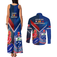Samoa And France Rugby Couples Matching Tank Maxi Dress and Long Sleeve Button Shirts 2023 World Cup Manu Samoa With Les Bleus - Wonder Print Shop