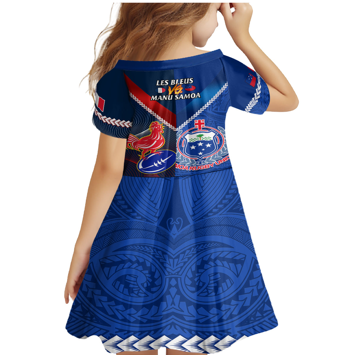 Samoa And France Rugby Family Matching Mermaid Dress and Hawaiian Shirt 2023 World Cup Manu Samoa With Les Bleus - Wonder Print Shop