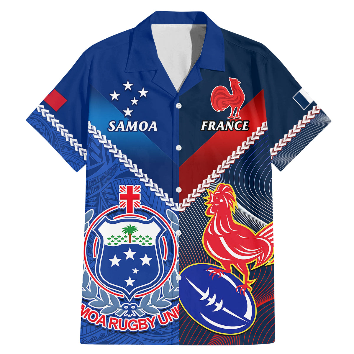 Samoa And France Rugby Family Matching Mermaid Dress and Hawaiian Shirt 2023 World Cup Manu Samoa With Les Bleus - Wonder Print Shop