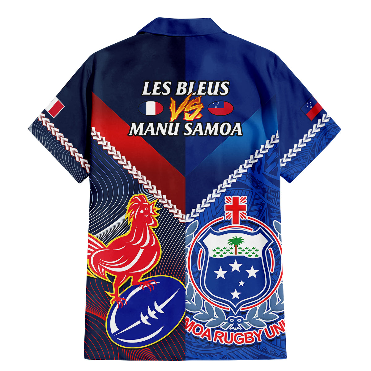 Samoa And France Rugby Family Matching Mermaid Dress and Hawaiian Shirt 2023 World Cup Manu Samoa With Les Bleus - Wonder Print Shop