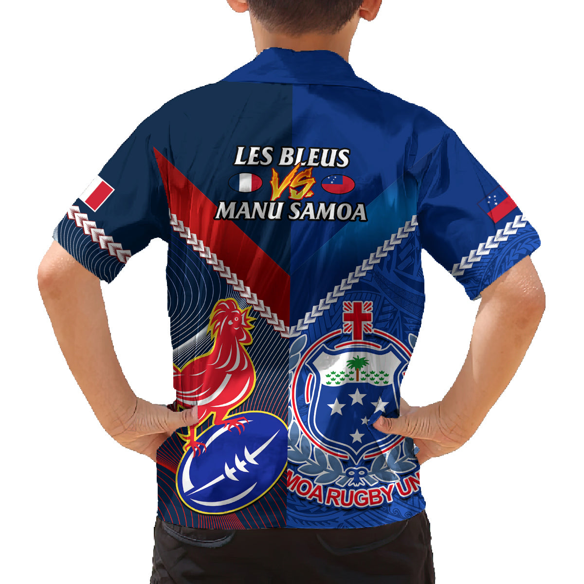 Samoa And France Rugby Family Matching Puletasi Dress and Hawaiian Shirt 2023 World Cup Manu Samoa With Les Bleus - Wonder Print Shop