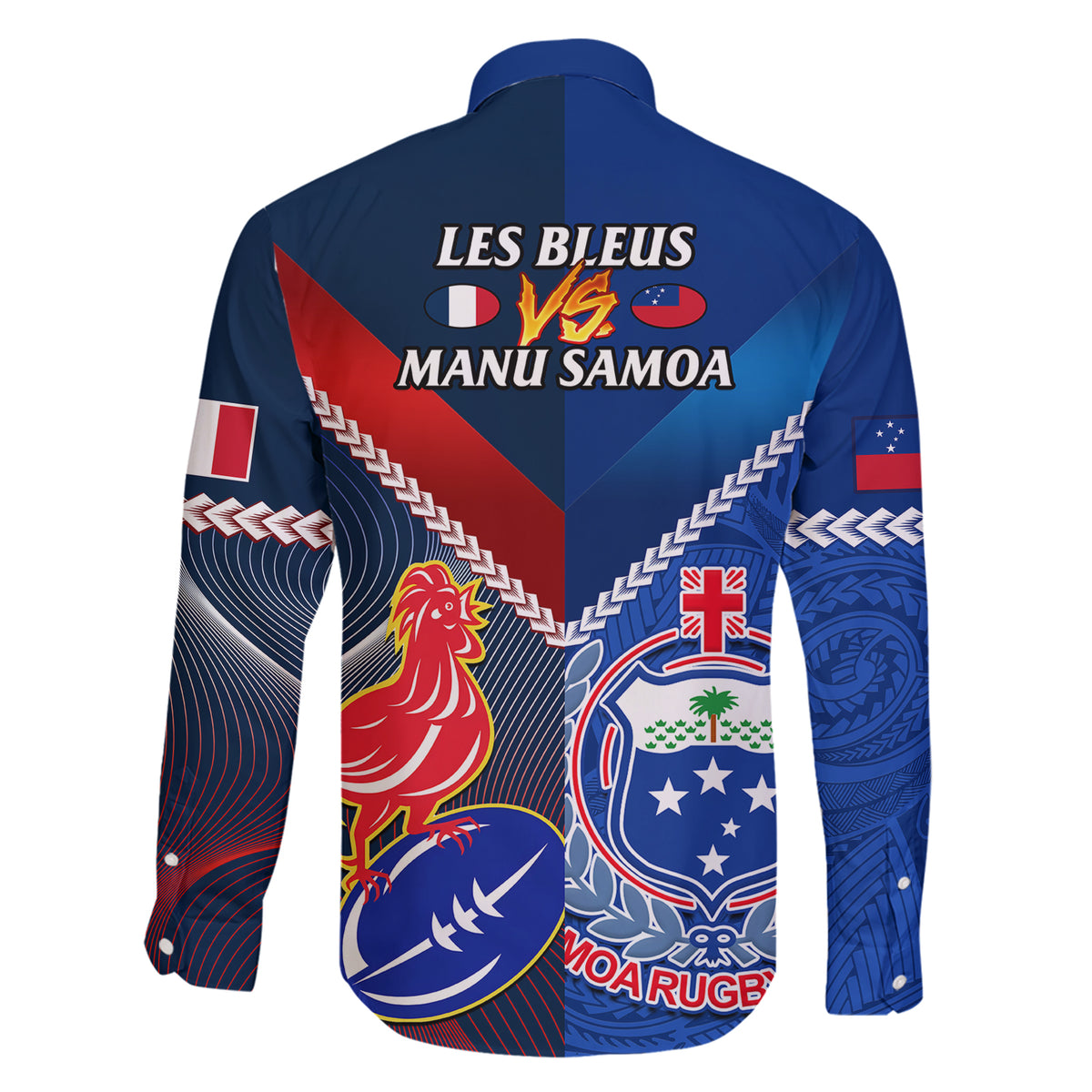 Samoa And France Rugby Family Matching Short Sleeve Bodycon Dress and Hawaiian Shirt 2023 World Cup Manu Samoa With Les Bleus - Wonder Print Shop