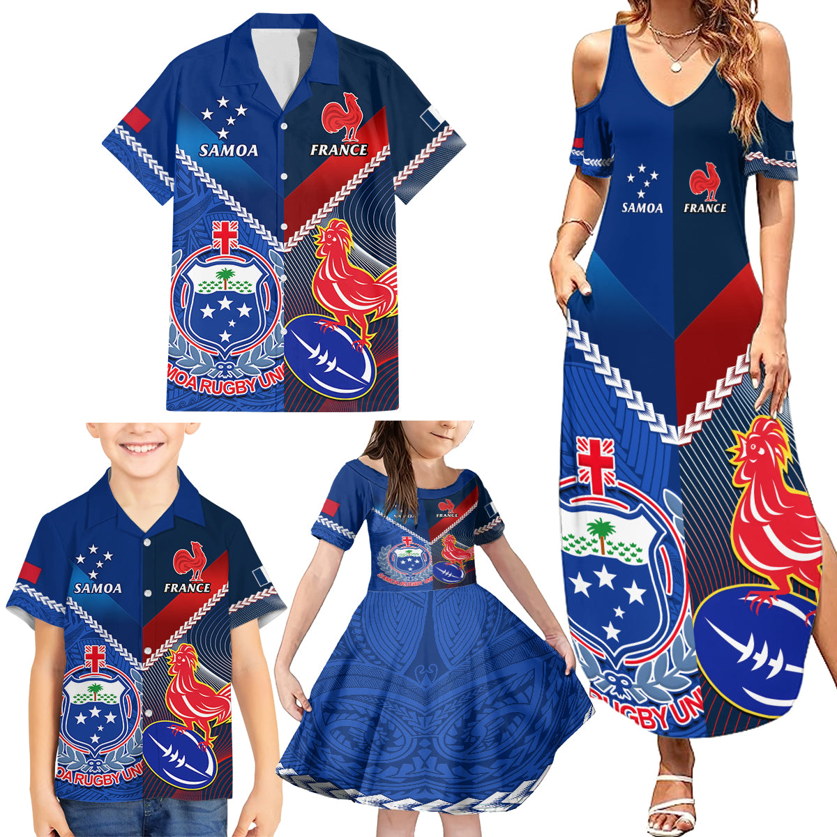 samoa-and-france-rugby-family-matching-summer-maxi-dress-and-hawaiian-shirt-2023-world-cup-manu-samoa-with-les-bleus