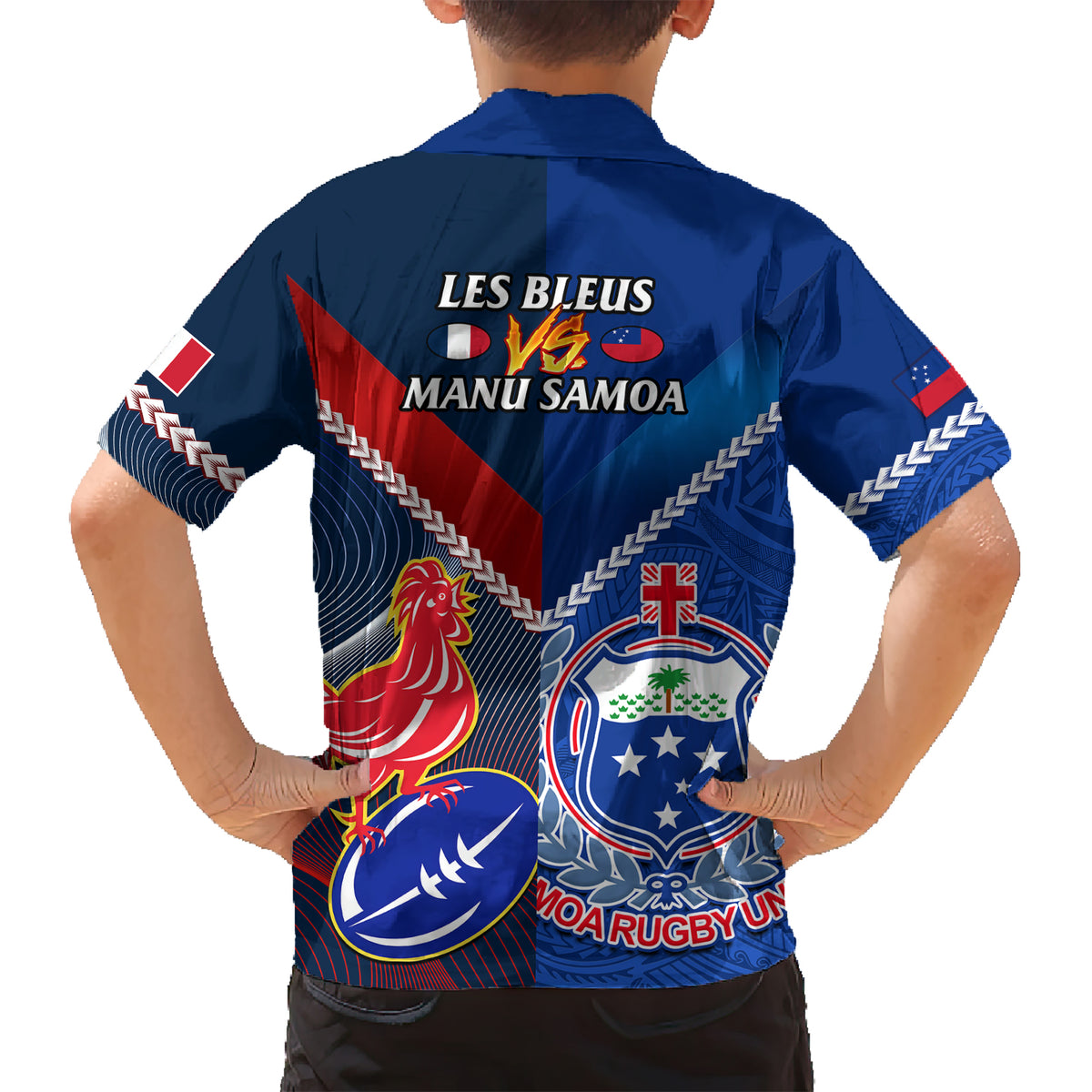 Samoa And France Rugby Kid Hawaiian Shirt 2023 World Cup Manu Samoa With Les Bleus - Wonder Print Shop