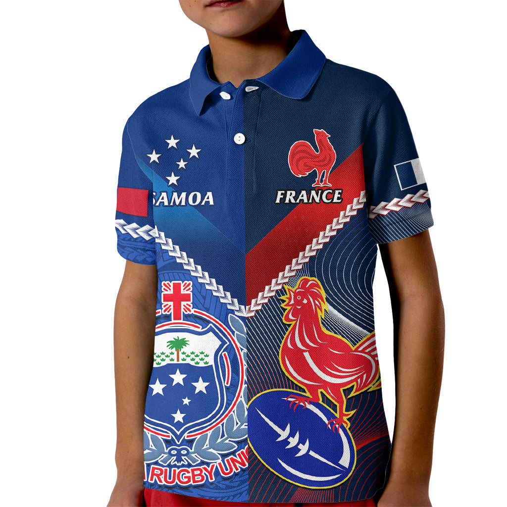 Samoa And France Rugby Kid Polo Shirt 2023 World Cup Manu Samoa With Les Bleus - Wonder Print Shop