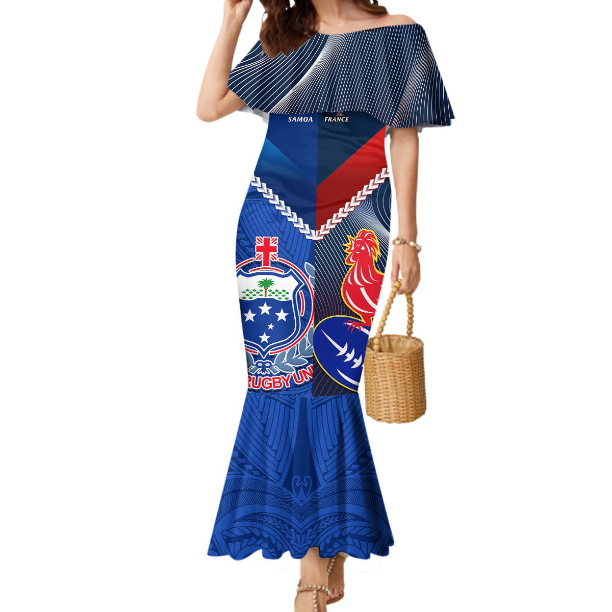 Samoa And France Rugby Mermaid Dress 2023 World Cup Manu Samoa With Les Bleus - Wonder Print Shop