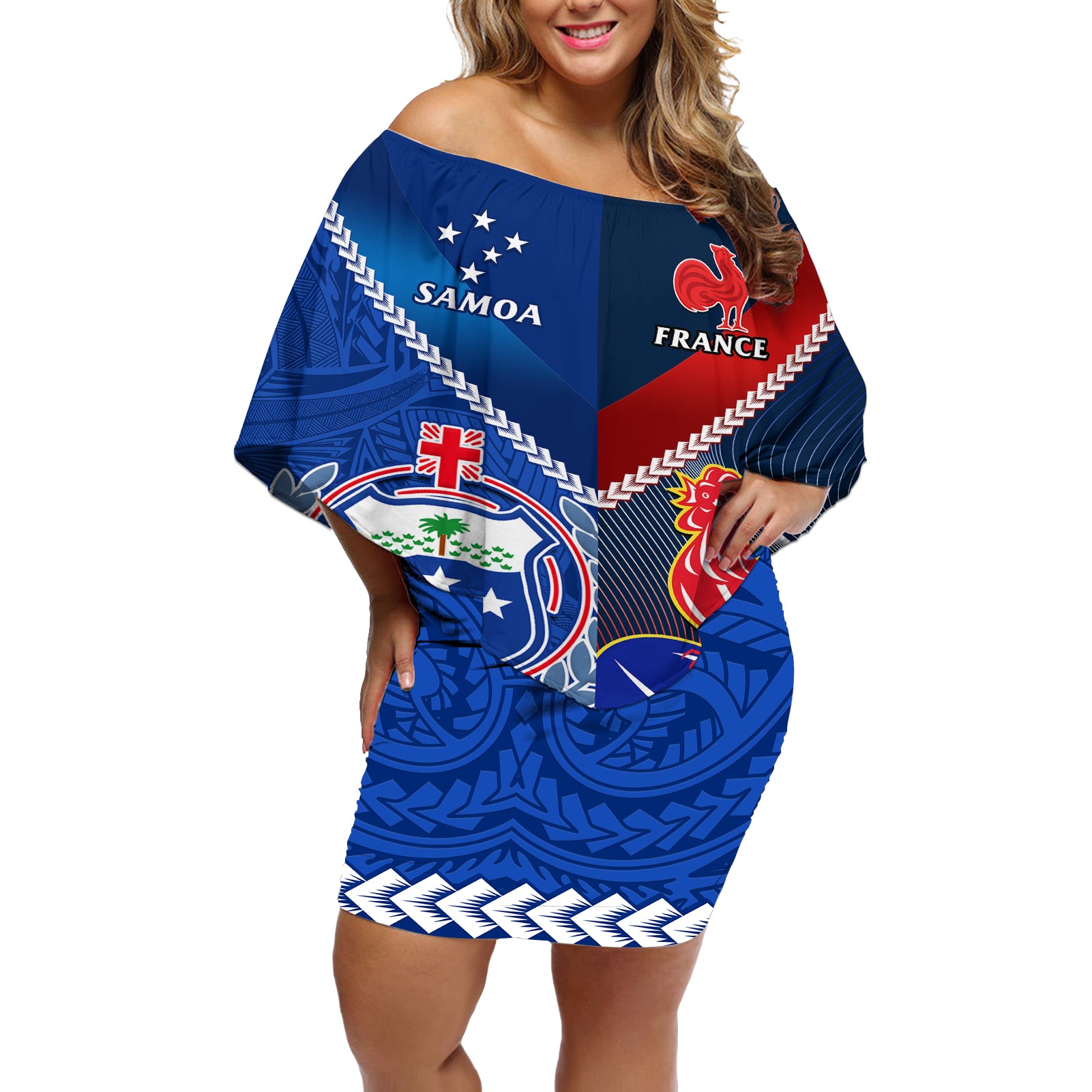 samoa-and-france-rugby-off-shoulder-short-dress-2023-world-cup-manu-samoa-with-les-bleus