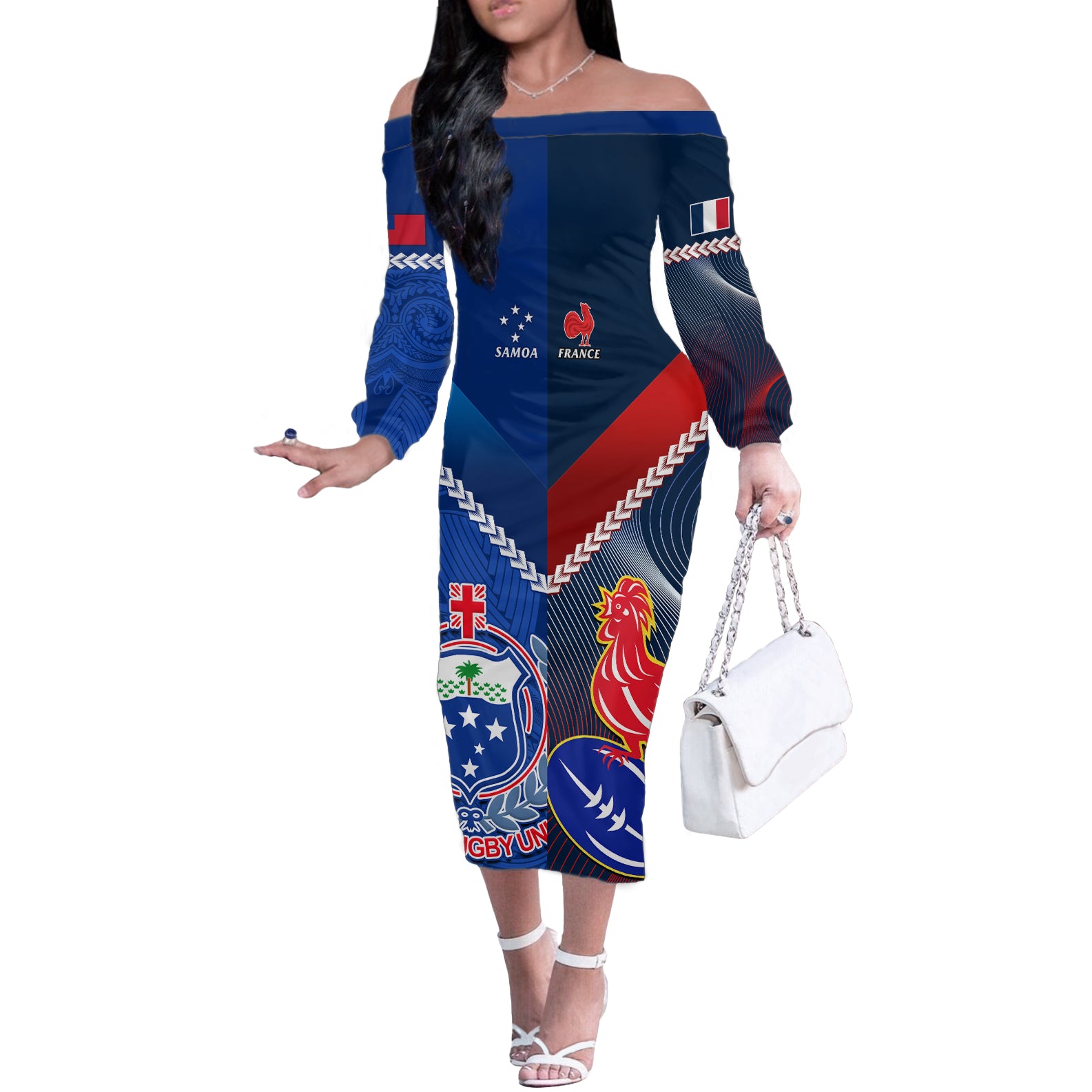 samoa-and-france-rugby-off-the-shoulder-long-sleeve-dress-2023-world-cup-manu-samoa-with-les-bleus