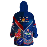Samoa And France Rugby Wearable Blanket Hoodie 2023 World Cup Manu Samoa With Les Bleus - Wonder Print Shop