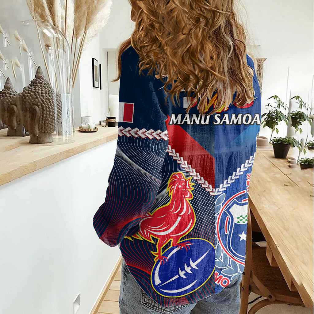 Samoa And France Rugby Women Casual Shirt 2023 World Cup Manu Samoa With Les Bleus - Wonder Print Shop