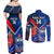 Custom Samoa And France Rugby Couples Matching Off Shoulder Maxi Dress and Long Sleeve Button Shirts 2023 World Cup Manu Samoa With Les Bleus - Wonder Print Shop