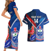 Custom Samoa And France Rugby Couples Matching Short Sleeve Bodycon Dress and Hawaiian Shirt 2023 World Cup Manu Samoa With Les Bleus - Wonder Print Shop