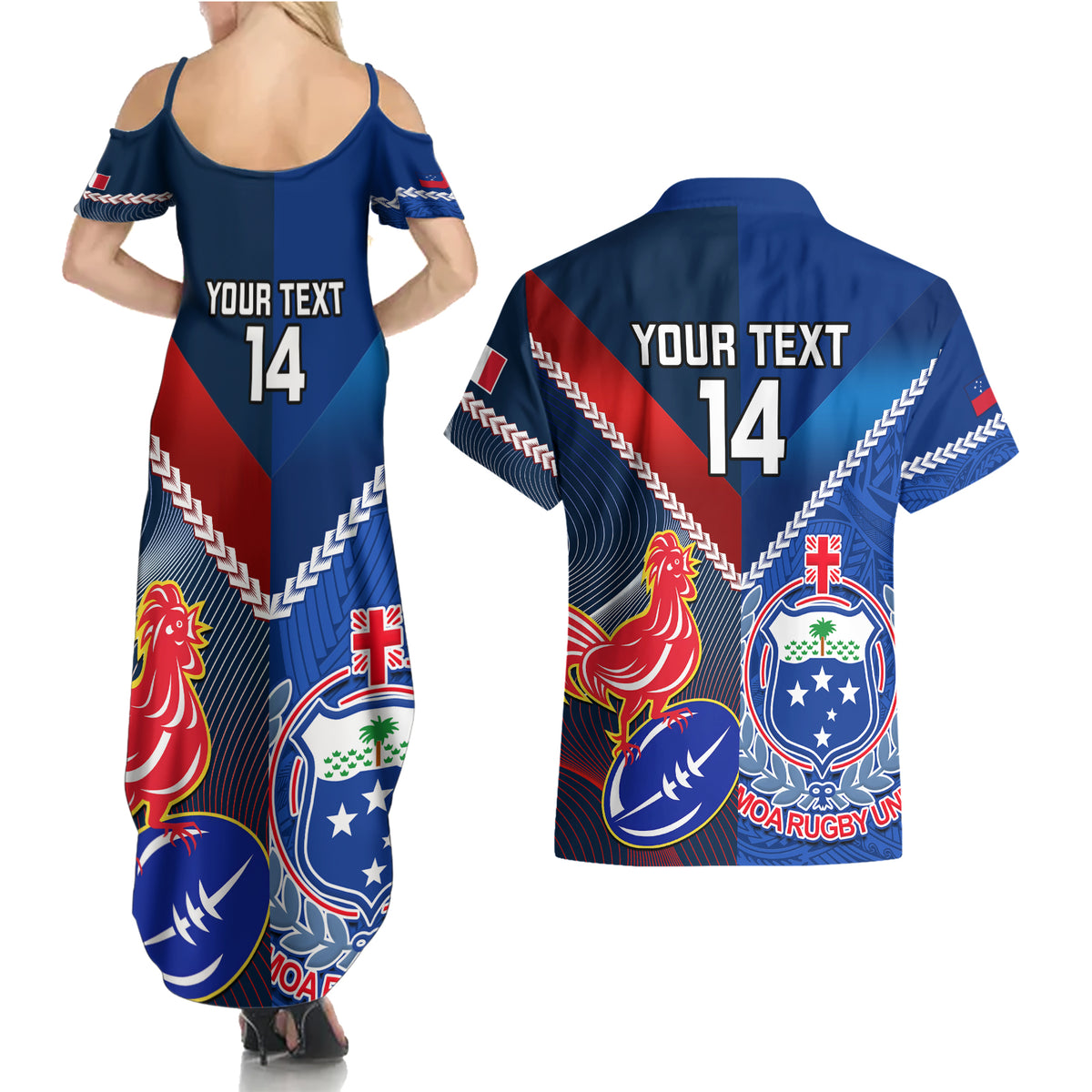 Custom Samoa And France Rugby Couples Matching Summer Maxi Dress and Hawaiian Shirt 2023 World Cup Manu Samoa With Les Bleus - Wonder Print Shop