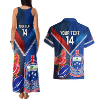 Custom Samoa And France Rugby Couples Matching Tank Maxi Dress and Hawaiian Shirt 2023 World Cup Manu Samoa With Les Bleus - Wonder Print Shop