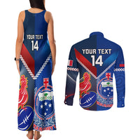 Custom Samoa And France Rugby Couples Matching Tank Maxi Dress and Long Sleeve Button Shirts 2023 World Cup Manu Samoa With Les Bleus - Wonder Print Shop