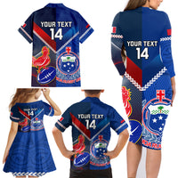 Custom Samoa And France Rugby Family Matching Long Sleeve Bodycon Dress and Hawaiian Shirt 2023 World Cup Manu Samoa With Les Bleus - Wonder Print Shop