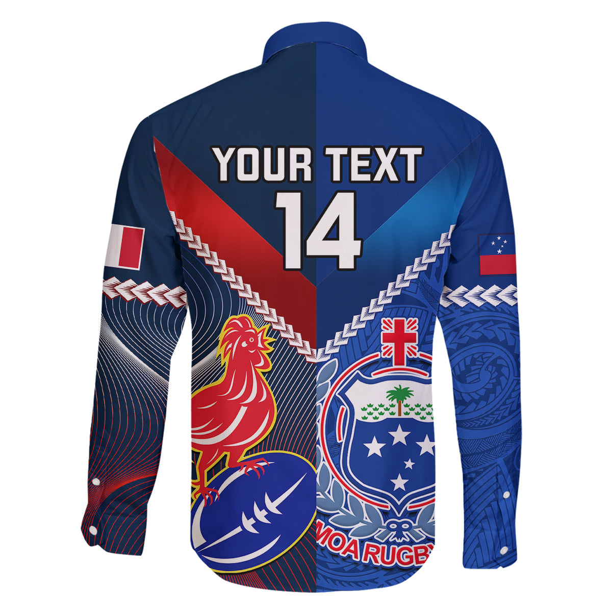 Custom Samoa And France Rugby Family Matching Long Sleeve Bodycon Dress and Hawaiian Shirt 2023 World Cup Manu Samoa With Les Bleus - Wonder Print Shop