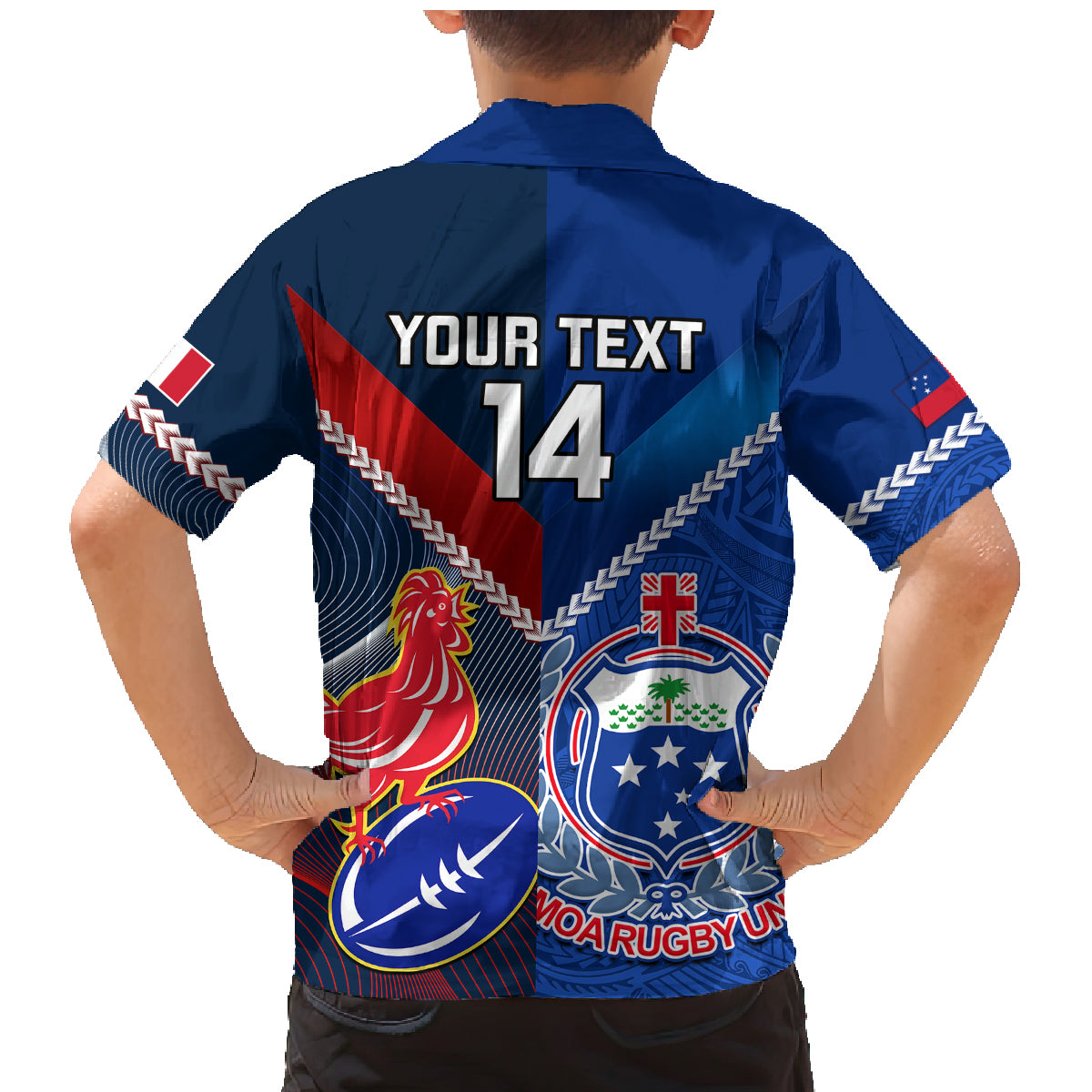 Custom Samoa And France Rugby Family Matching Mermaid Dress and Hawaiian Shirt 2023 World Cup Manu Samoa With Les Bleus - Wonder Print Shop