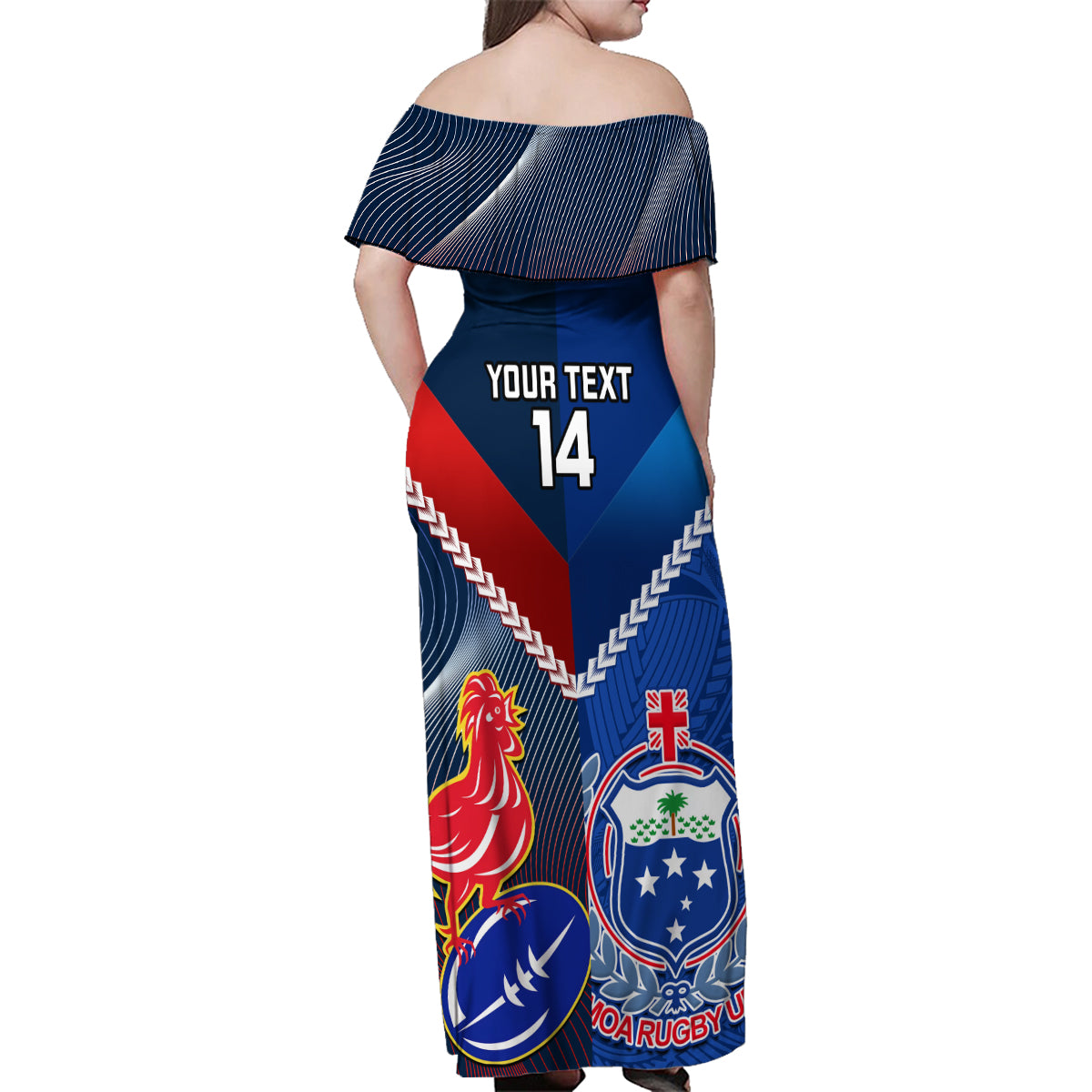 Custom Samoa And France Rugby Family Matching Off Shoulder Maxi Dress and Hawaiian Shirt 2023 World Cup Manu Samoa With Les Bleus - Wonder Print Shop