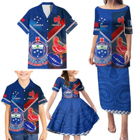 Custom Samoa And France Rugby Family Matching Puletasi Dress and Hawaiian Shirt 2023 World Cup Manu Samoa With Les Bleus - Wonder Print Shop