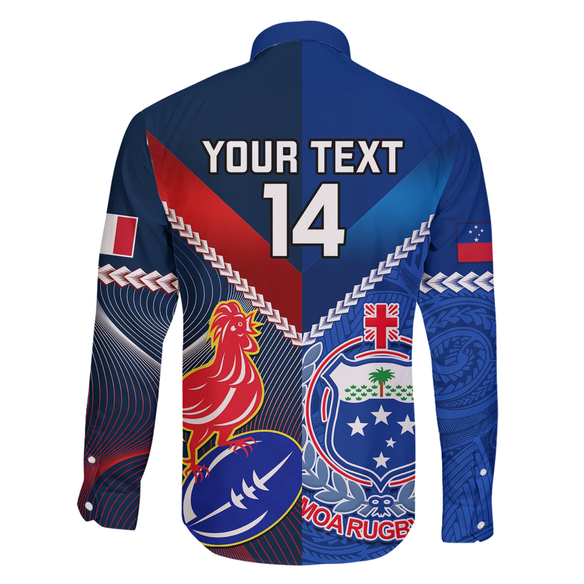 Custom Samoa And France Rugby Family Matching Short Sleeve Bodycon Dress and Hawaiian Shirt 2023 World Cup Manu Samoa With Les Bleus - Wonder Print Shop