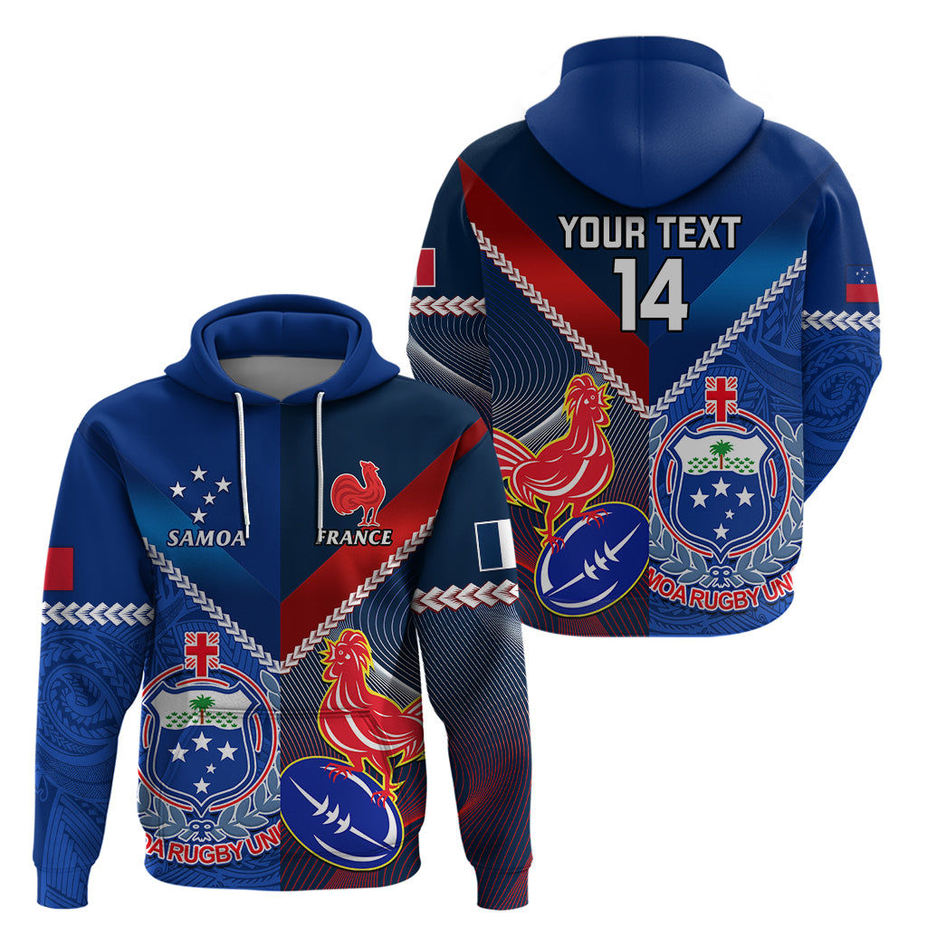 Custom Samoa And France Rugby Hoodie 2023 World Cup Manu Samoa With Les Bleus - Wonder Print Shop