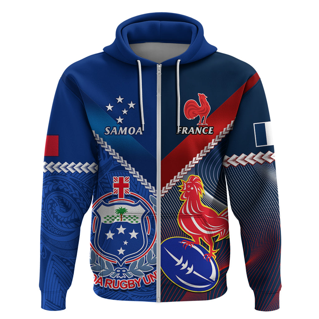 Custom Samoa And France Rugby Hoodie 2023 World Cup Manu Samoa With Les Bleus - Wonder Print Shop