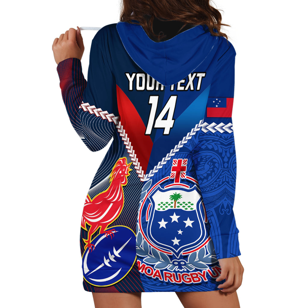 Custom Samoa And France Rugby Hoodie Dress 2023 World Cup Manu Samoa With Les Bleus - Wonder Print Shop