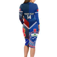 Custom Samoa And France Rugby Long Sleeve Bodycon Dress 2023 World Cup Manu Samoa With Les Bleus - Wonder Print Shop