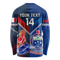 Custom Samoa And France Rugby Long Sleeve Shirt 2023 World Cup Manu Samoa With Les Bleus - Wonder Print Shop
