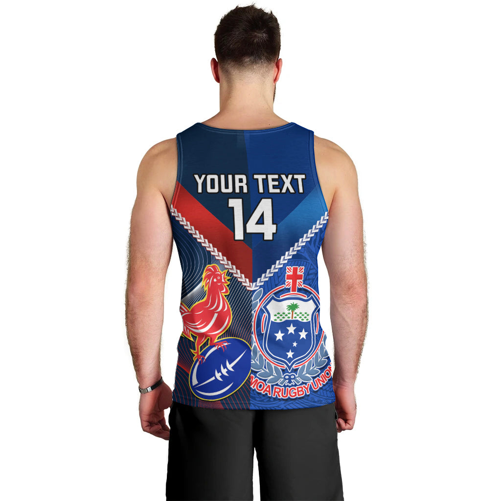 Custom Samoa And France Rugby Men Tank Top 2023 World Cup Manu Samoa With Les Bleus - Wonder Print Shop