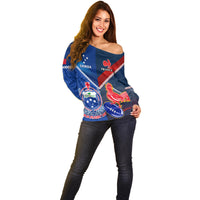 Custom Samoa And France Rugby Off Shoulder Sweater 2023 World Cup Manu Samoa With Les Bleus - Wonder Print Shop