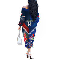 Custom Samoa And France Rugby Off The Shoulder Long Sleeve Dress 2023 World Cup Manu Samoa With Les Bleus - Wonder Print Shop