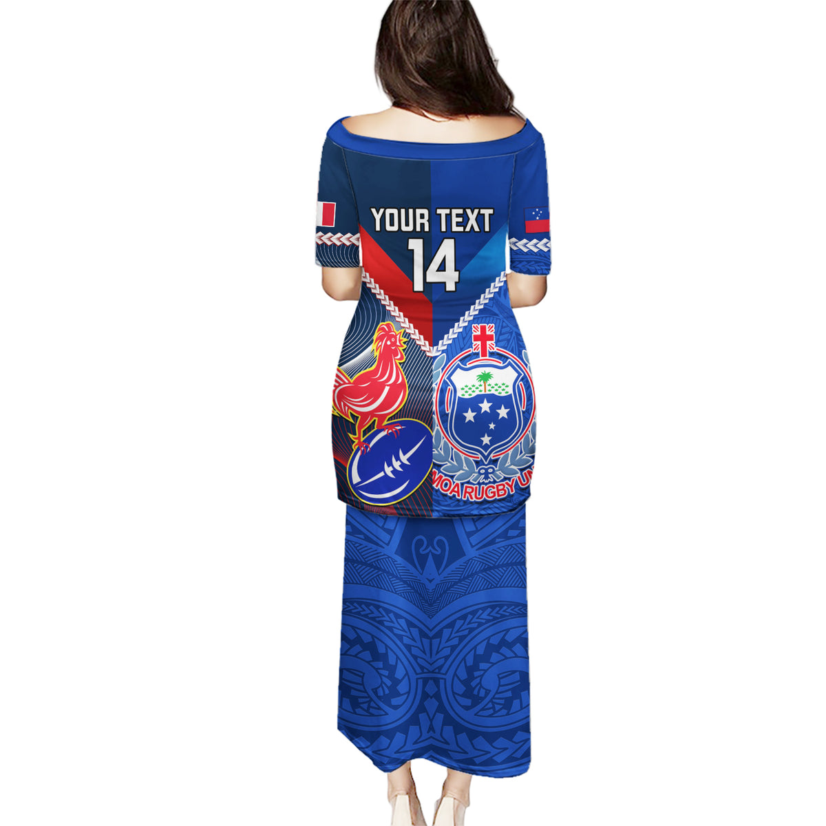 Custom Samoa And France Rugby Puletasi 2023 World Cup Manu Samoa With Les Bleus - Wonder Print Shop