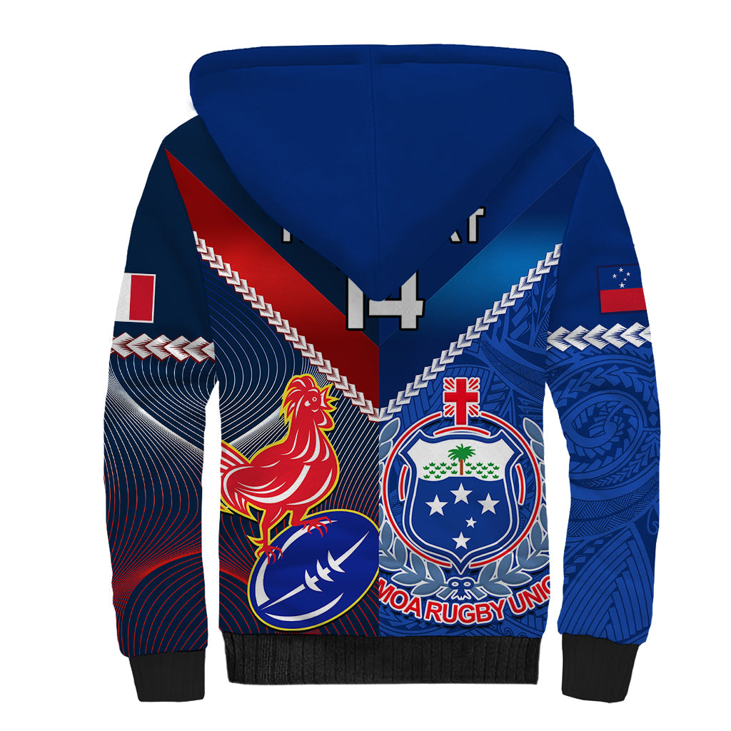 Custom Samoa And France Rugby Sherpa Hoodie 2023 World Cup Manu Samoa With Les Bleus - Wonder Print Shop