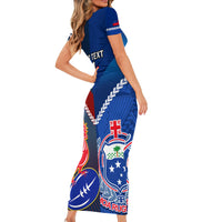 Custom Samoa And France Rugby Short Sleeve Bodycon Dress 2023 World Cup Manu Samoa With Les Bleus - Wonder Print Shop