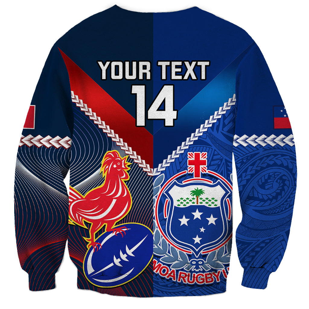Custom Samoa And France Rugby Sweatshirt 2023 World Cup Manu Samoa With Les Bleus - Wonder Print Shop