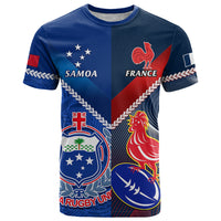 Custom Samoa And France Rugby T Shirt 2023 World Cup Manu Samoa With Les Bleus - Wonder Print Shop
