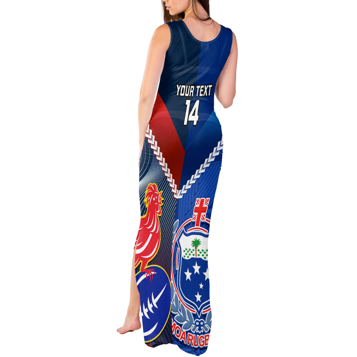 Custom Samoa And France Rugby Tank Maxi Dress 2023 World Cup Manu Samoa With Les Bleus - Wonder Print Shop