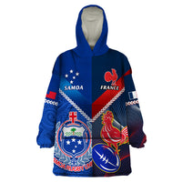 Custom Samoa And France Rugby Wearable Blanket Hoodie 2023 World Cup Manu Samoa With Les Bleus - Wonder Print Shop