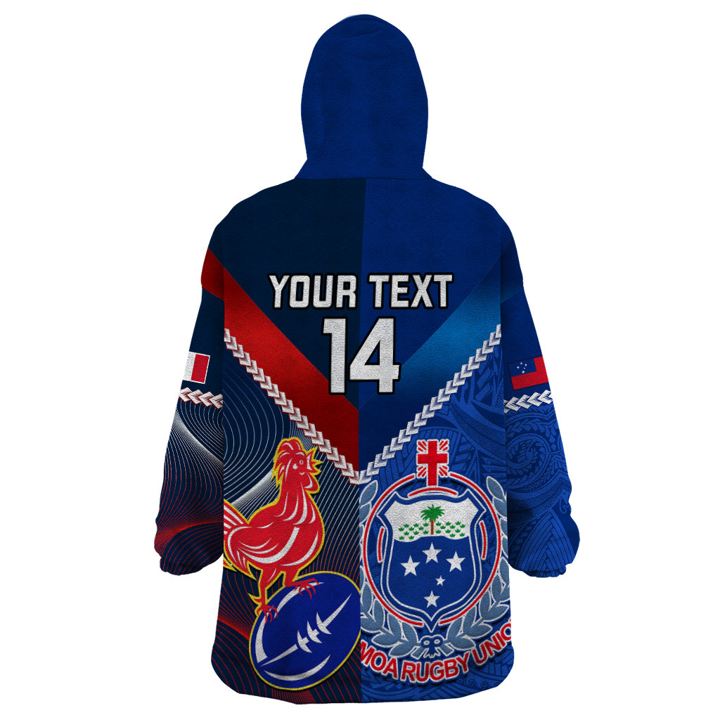 Custom Samoa And France Rugby Wearable Blanket Hoodie 2023 World Cup Manu Samoa With Les Bleus - Wonder Print Shop