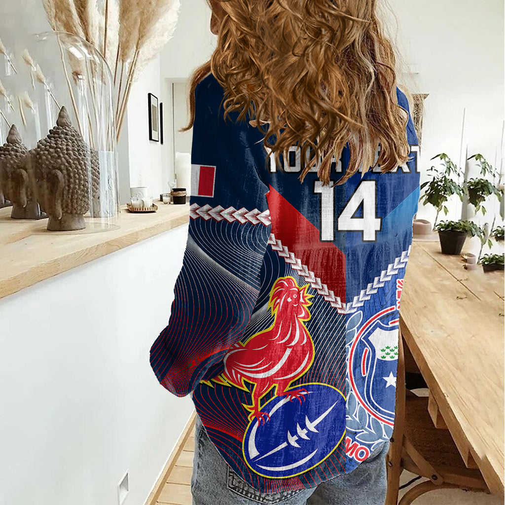 Custom Samoa And France Rugby Women Casual Shirt 2023 World Cup Manu Samoa With Les Bleus - Wonder Print Shop
