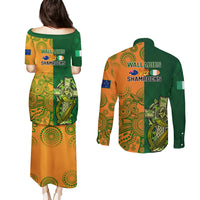 Australia And Ireland Rugby Couples Matching Puletasi Dress and Long Sleeve Button Shirts 2023 World Cup Walllabies With Shamrocks - Wonder Print Shop